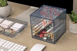 Realspace® Zora Acrylic Desktop Organizer Cube, 6"H x 6"W x 6"D, Clear/Blue