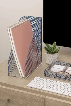 Realspace® Zora Acrylic Magazine File Holder, 11-5/8"H x 4"W x 9-1/4"D, Clear/Blue