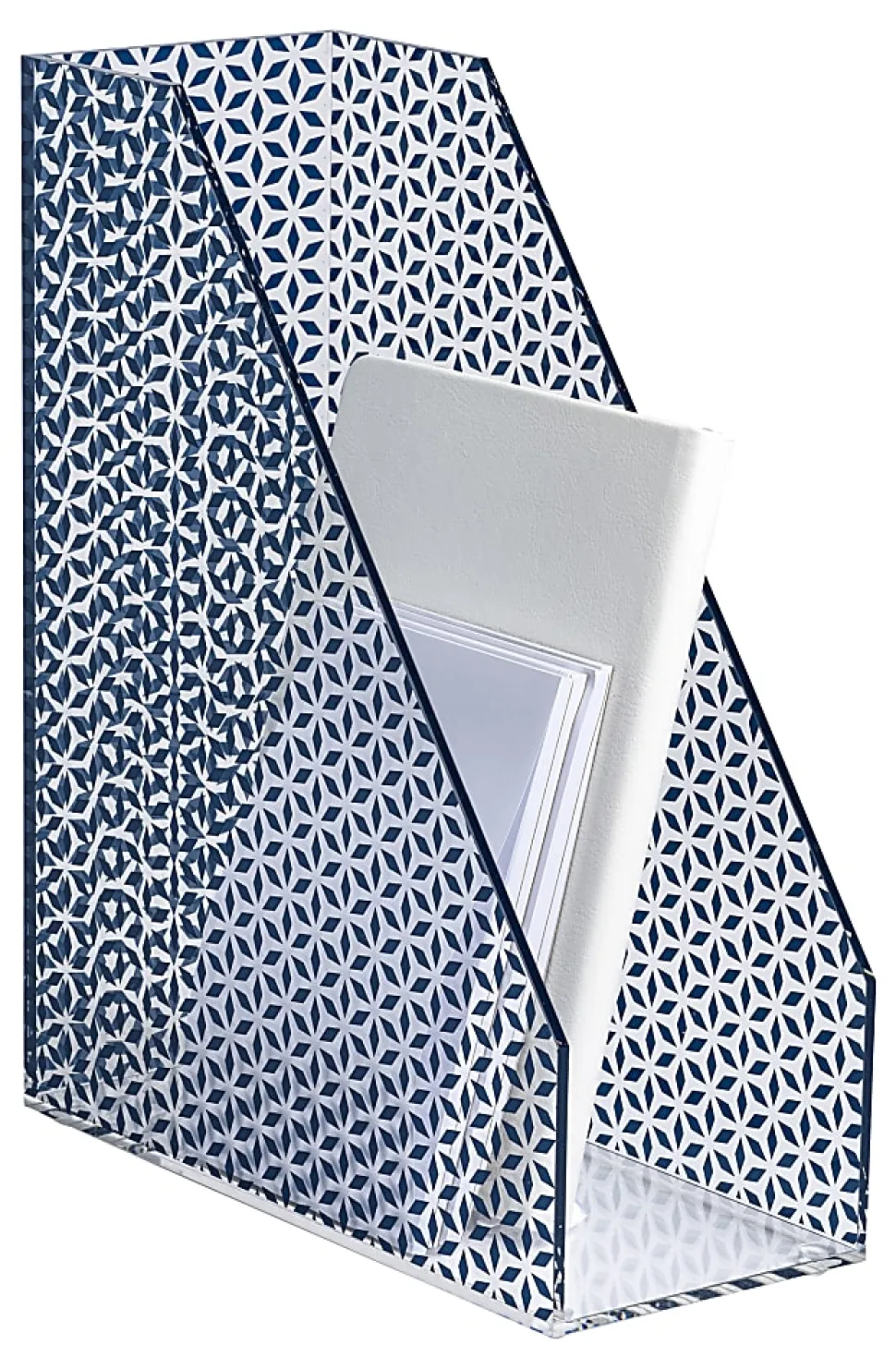 Realspace® Zora Acrylic Magazine File Holder, 11-5/8"H x 4"W x 9-1/4"D, Clear/Blue