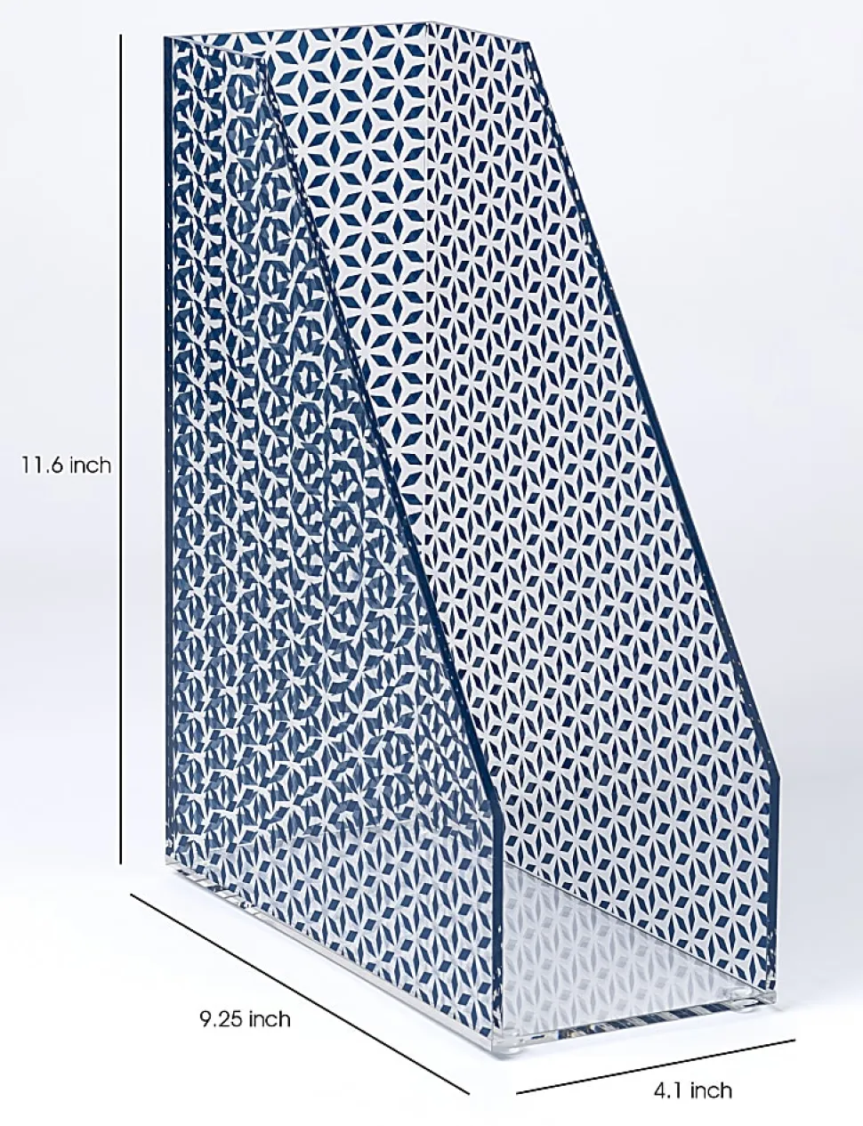 Realspace® Zora Acrylic Magazine File Holder, 11-5/8"H x 4"W x 9-1/4"D, Clear/Blue