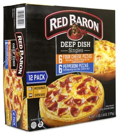Red Baron Deep Dish Pizza Singles Variety Pack, 4-Cheese/Pepperoni, 70.56-Oz, Box Of 12