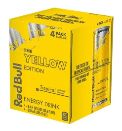 Red Bull Energy Drinks, Yellow Edition, 8.4 Oz, Pack Of 4 Cans