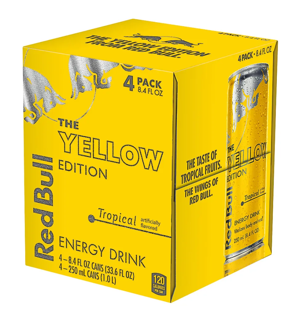 Red Bull Energy Drinks, Yellow Edition, 8.4 Oz, Pack Of 4 Cans