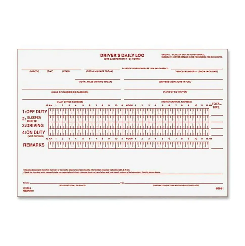 Rediform Driver's Daily Log Book - 31 Sheet(s) - Stapled - 2 Part - Carbon Copy - 7 7/8"x5 1/2" Sheet Size - White - White Sheet(s) - Recycled