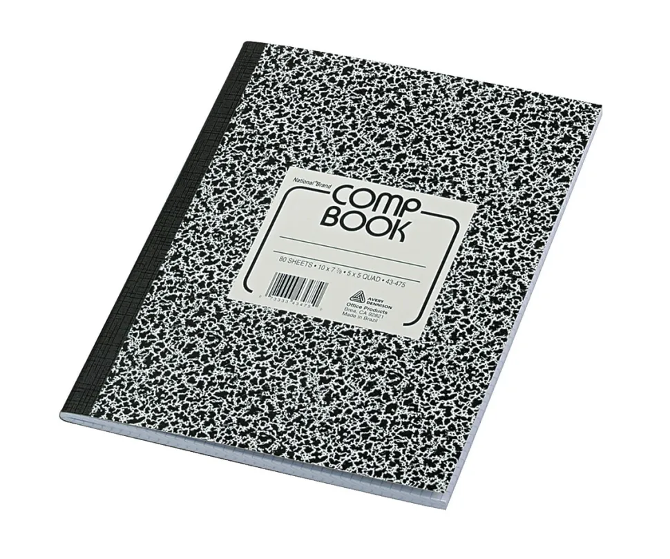 Rediform National 1 subject composition book. 80 sheets, Sewn binding with Flexible Black Marble Cover, Xtreme White paper, 10'' x 7 7/8''