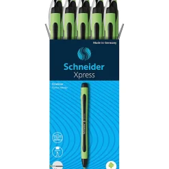 Rediform Schneider Xpress Premium Fineliner Pens, Fine Point, 0.8 mm, Black/Green Barrel, Black Ink, Pack Of 10 Pens
