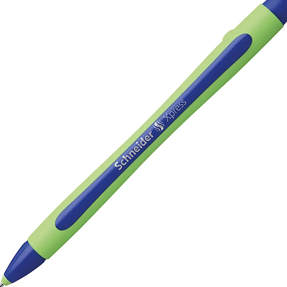 Rediform Schneider Xpress Premium Fineliner Pens, Fine Point, 0.8 mm, Blue/Green Barrel, Blue Ink, Pack Of 10 Pens
