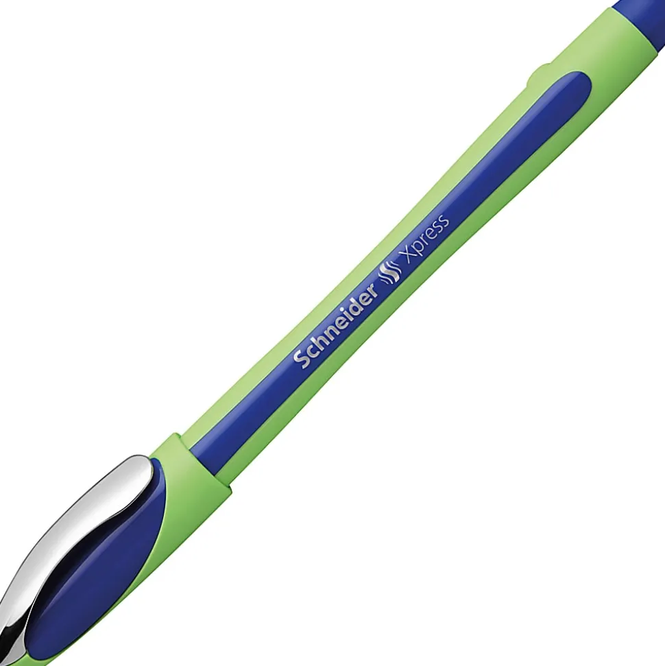 Rediform Schneider Xpress Premium Fineliner Pens, Fine Point, 0.8 mm, Blue/Green Barrel, Blue Ink, Pack Of 10 Pens