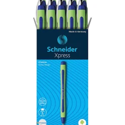 Rediform Schneider Xpress Premium Fineliner Pens, Fine Point, 0.8 mm, Blue/Green Barrel, Blue Ink, Pack Of 10 Pens