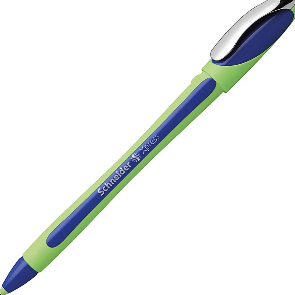 Rediform Schneider Xpress Premium Fineliner Pens, Fine Point, 0.8 mm, Blue/Green Barrel, Blue Ink, Pack Of 10 Pens