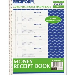 Rediform® Wirebound Money Receipt Book, 3-Part, Carbonless, 2 3/4" x 7", Set Of 120