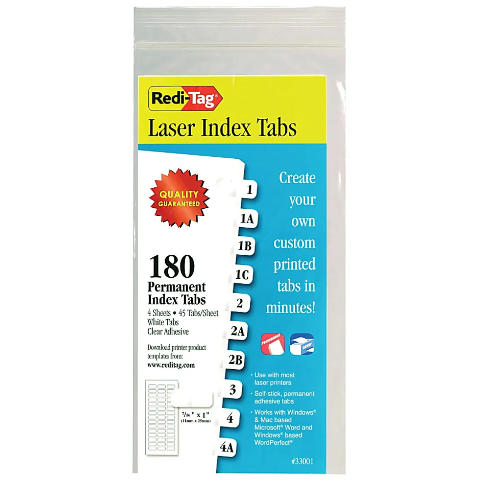 Redi-Tag® Laser Index Tabs, 7/16" x 1", White, Pack Of 180