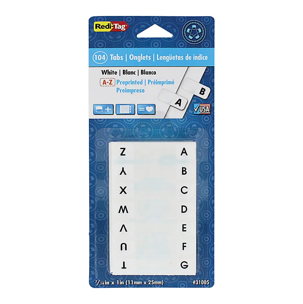Redi-Tag® Permanent Index Tabs, Alphabetical A-Z, Side, White, 4 Sets, Pack Of 104 Tabs