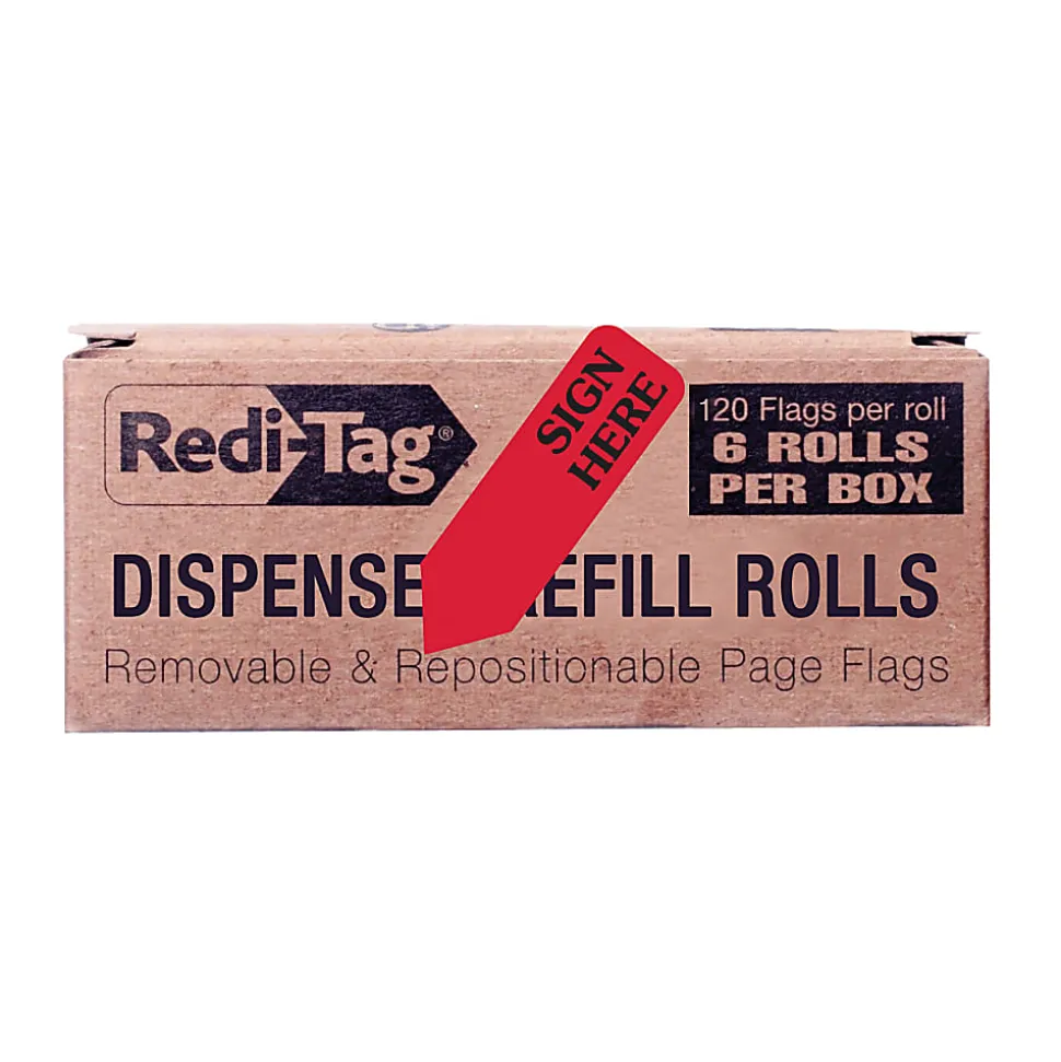 Redi-Tag® Preprinted Signature Flags Refill, "SIGN HERE", Red, Removable, 120 Flags Per Roll, 6 Rolls
