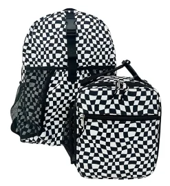 RED.STONE 2-Piece Backpack/Lunch Bag Set With Laptop/Tablet Pocket, White/Black Checks