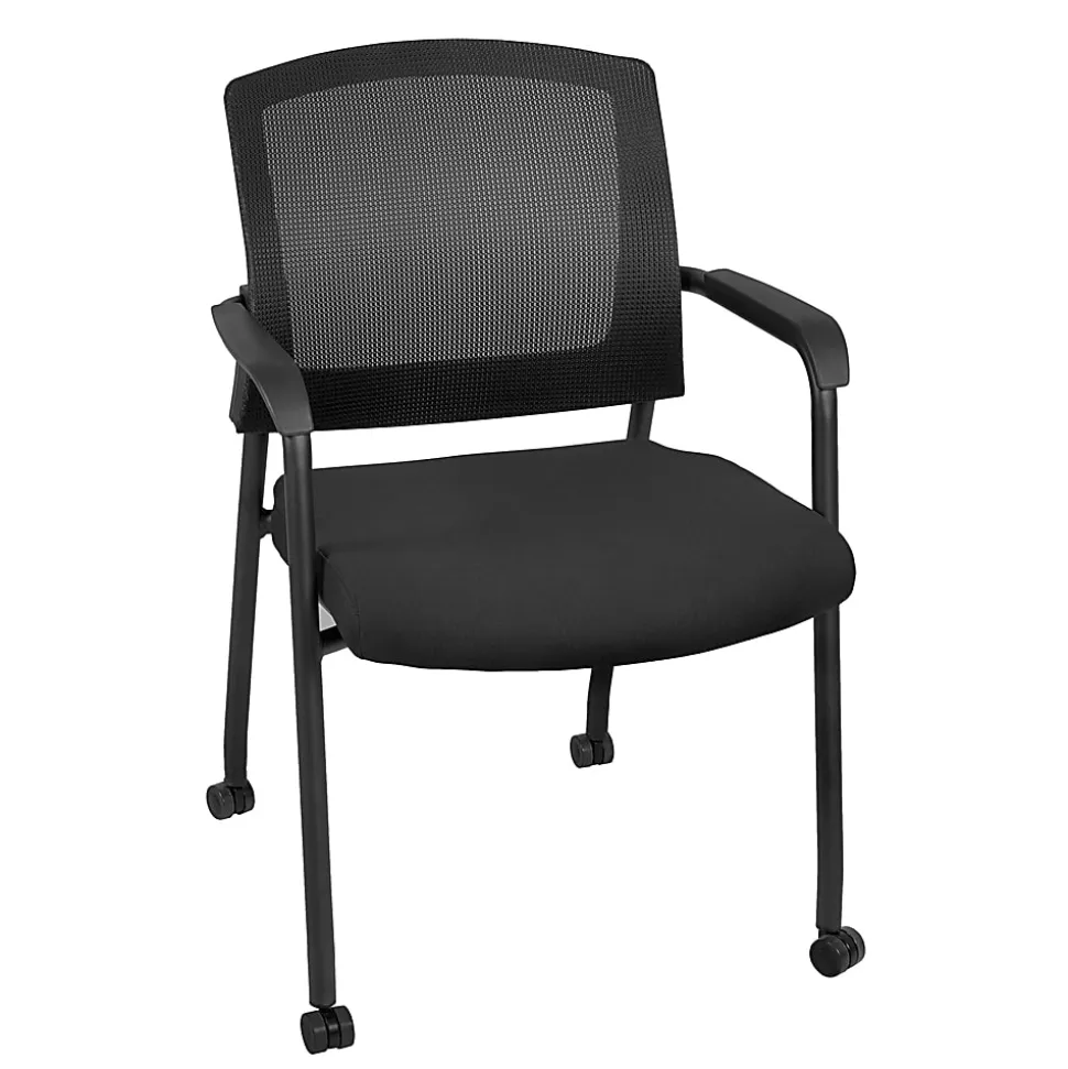 Regency Knight Mesh Stacking Chairs, With Casters, Black, Pack Of 12 Chairs
