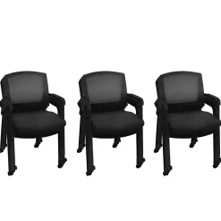 Regency Knight Mesh Stacking Chairs, With Casters, Black, Pack Of 12 Chairs