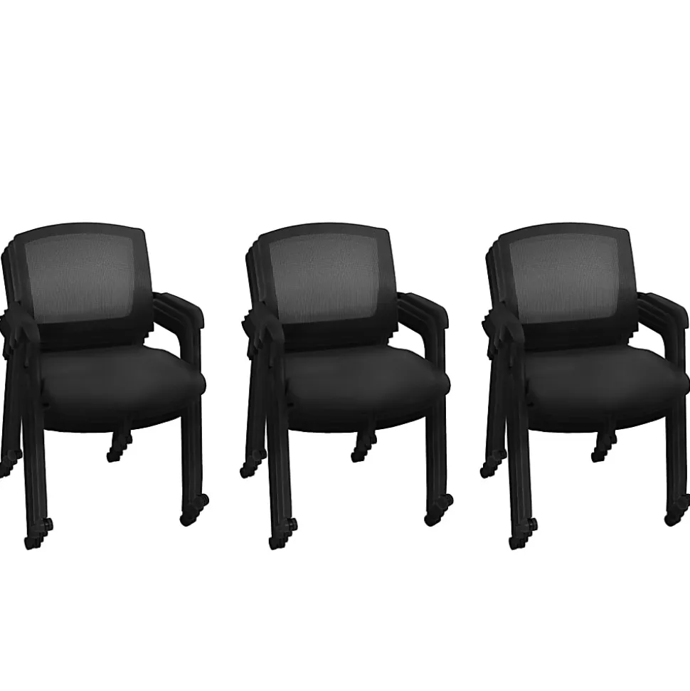 Regency Knight Mesh Stacking Chairs, With Casters, Black, Pack Of 12 Chairs