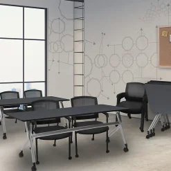 Regency Knight Mesh Stacking Chairs, With Casters, Black, Pack Of 12 Chairs