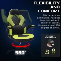 RESPAWN 3085 Gaming Chair, With Integrated Headrest, Green, RSP3085GRN