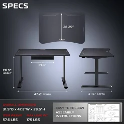 RESPAWN 1048 Gaming Desk - 48in Computer Desk With Mouse Pad, PC Workstation With Cable Management, Home Office Gaming Table - Black