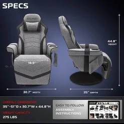 RESPAWN 900 Gaming Recliner, Gray Fabric, RSP900FGRY
