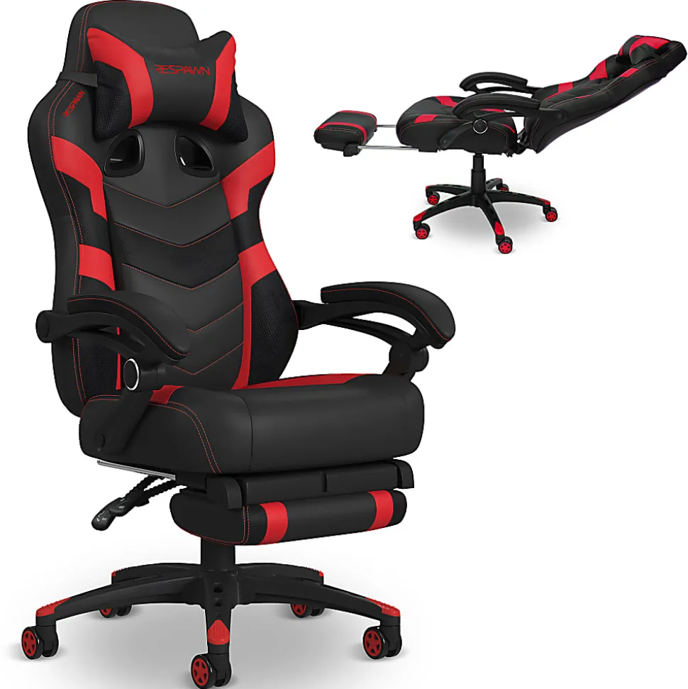 RESPAWN 110 Pro Gaming Chair, With Footrest & Headrest Pillow, Red, RSP110V2RED