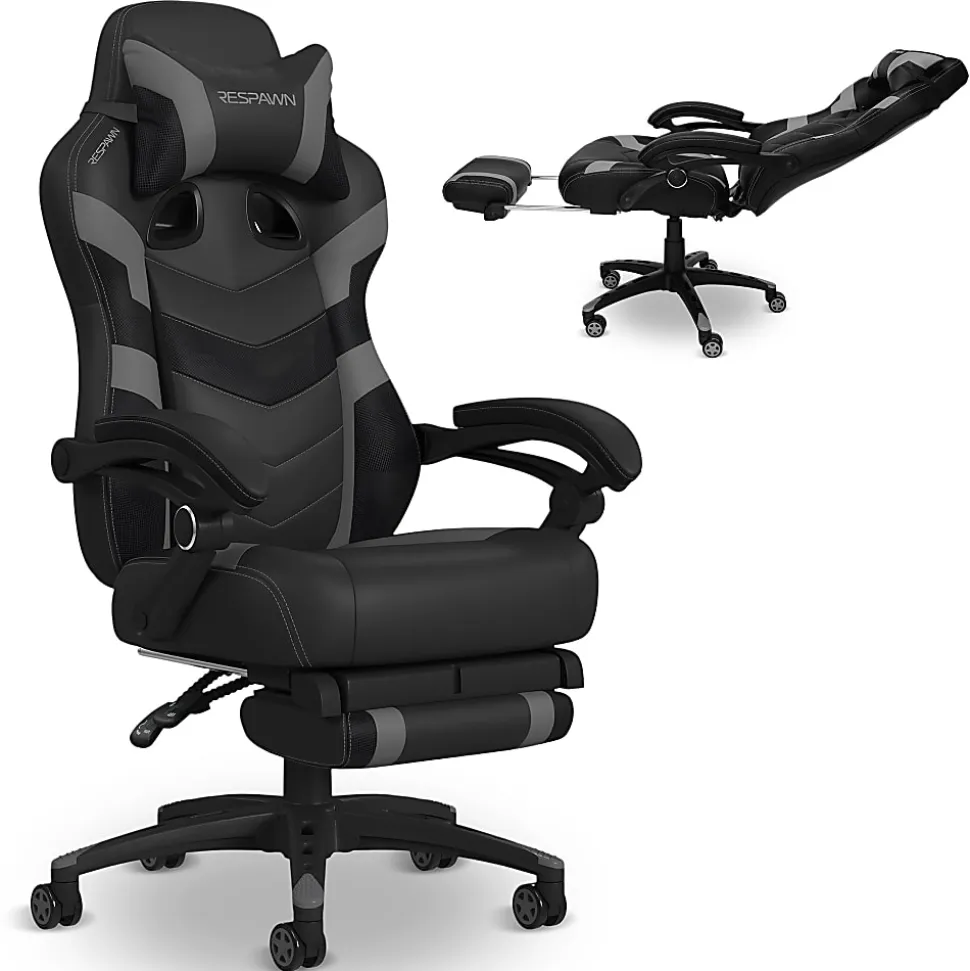 RESPAWN 110 Pro Gaming Chair, With Footrest & Headrest Pillow, Grey, RSP110V2GRY
