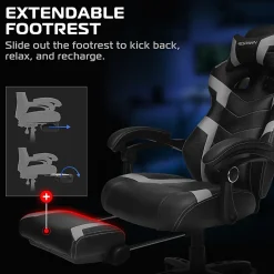 RESPAWN 110 Pro Gaming Chair, With Footrest & Headrest Pillow, Grey, RSP110V2GRY
