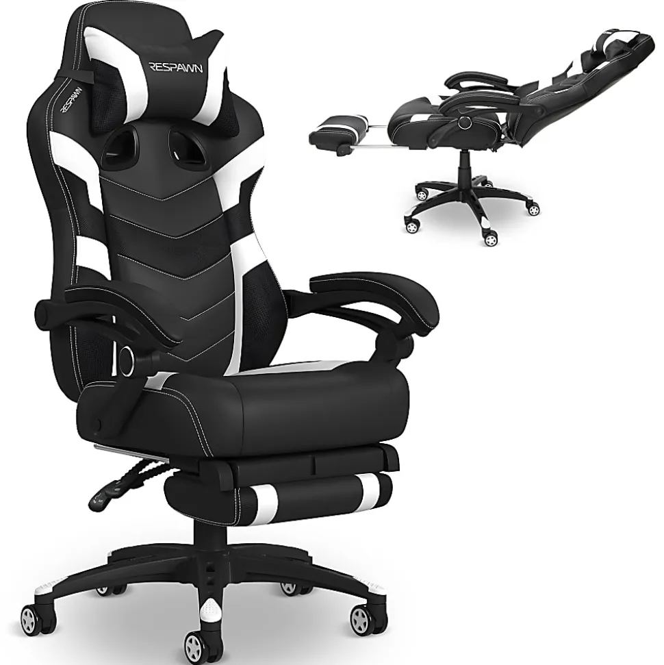 RESPAWN 110 Pro Gaming Chair, With Footrest & Headrest Pillow, White, RSP110V2WHT