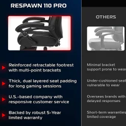 RESPAWN 110 Pro Gaming Chair, With Footrest & Headrest Pillow, White, RSP110V2WHT