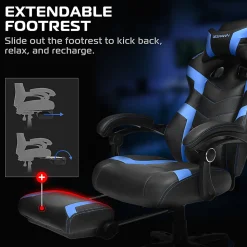 RESPAWN 110 Pro Gaming Chair, With Footrest & Headrest Pillow, Blue, RSP110V2BLU