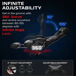 RESPAWN 110 Pro Gaming Chair, With Footrest & Headrest Pillow, Black, RSP110V2BLK