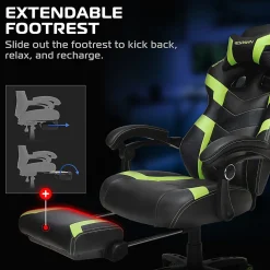 RESPAWN 110 Pro Gaming Chair, With Footrest & Headrest Pillow, Green, RSP110V2GRN