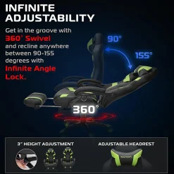 RESPAWN 110 Pro Gaming Chair, With Footrest & Headrest Pillow, Green, RSP110V2GRN