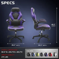 Respawn Racing Style Ergonomic Bonded Leather Computer Gaming Chair, Purple