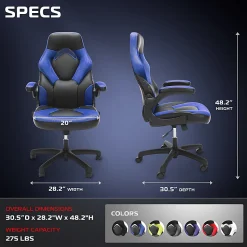 Respawn Racing Style Ergonomic Bonded Leather Computer Gaming Chair, Blue