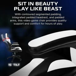 Respawn Racing Style Ergonomic Bonded Leather Computer Gaming Chair, White