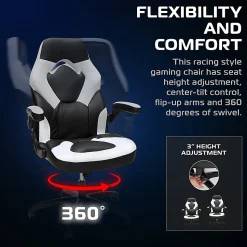 Respawn Racing Style Ergonomic Bonded Leather Computer Gaming Chair, White