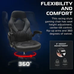 Respawn Racing Style Ergonomic Bonded Leather Computer Gaming Chair, Gray