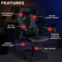 Respawn Racing Style Ergonomic Bonded Leather Computer Gaming Chair, Gray