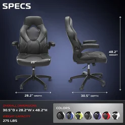 Respawn Racing Style Ergonomic Bonded Leather Computer Gaming Chair, Gray