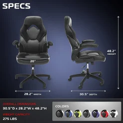 Respawn Racing Style Ergonomic Bonded Leather Computer Gaming Chair, Black