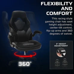 Respawn Racing Style Ergonomic Bonded Leather Computer Gaming Chair, Black