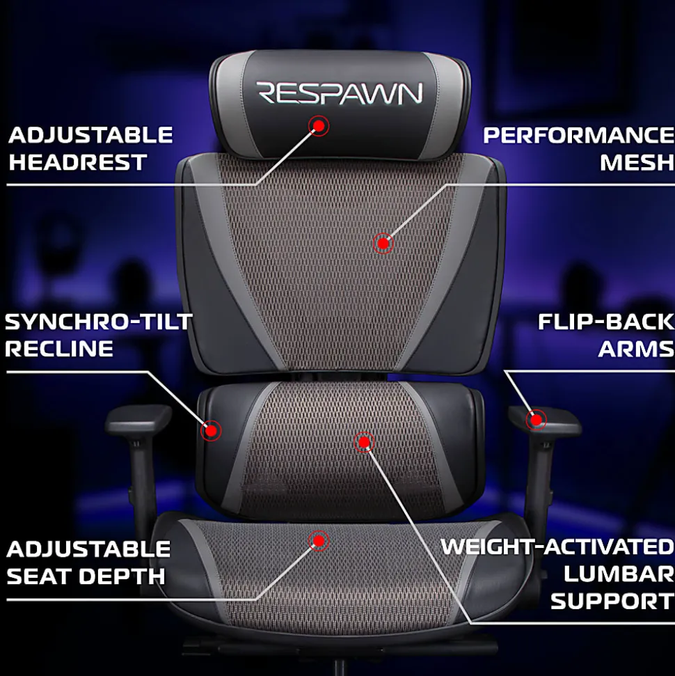 RESPAWN SPECTER Ergonomic Mesh Office Chair, Graphite Gray, RSPSGMB05GRY
