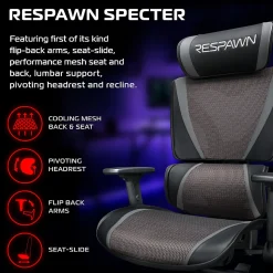 RESPAWN SPECTER Ergonomic Mesh Office Chair, Graphite Gray, RSPSGMB05GRY