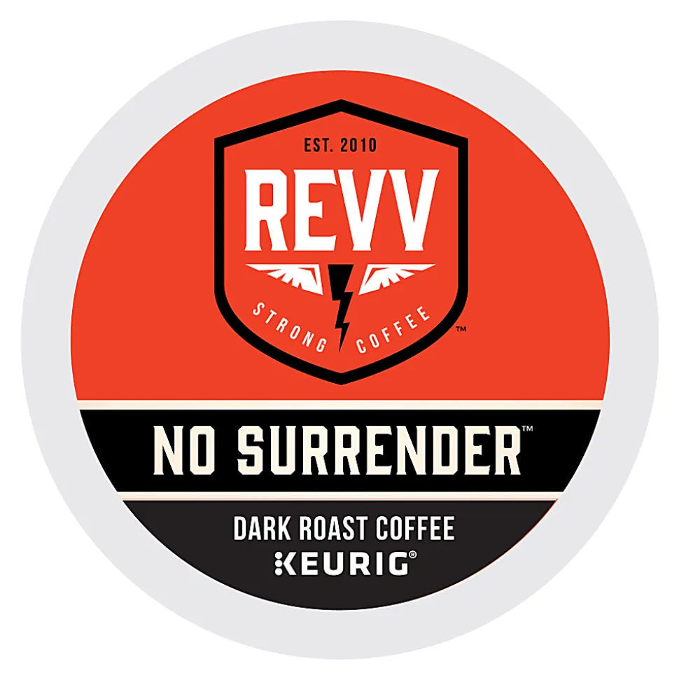 REVV Coffee Single Serve Coffee K Cup Pods, No Surrender, Carton Of 24