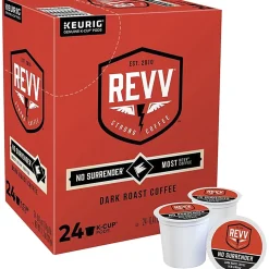REVV Coffee Single Serve Coffee K Cup Pods, No Surrender, Carton Of 24