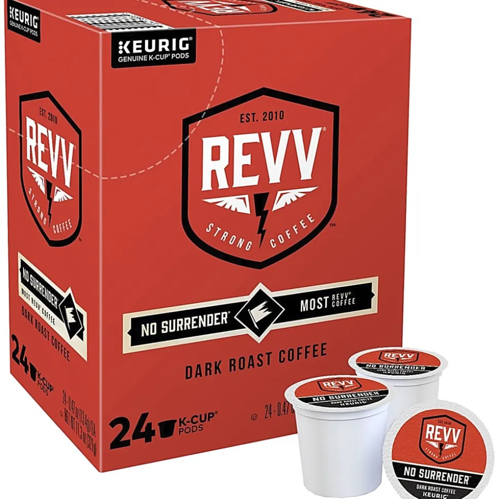 REVV Coffee Single Serve Coffee K Cup Pods, No Surrender, Carton Of 24