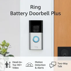 Ring Battery Doorbell Plus Video Doorbell,  5.1"H x 1.1"W x 2.4"D, Satin Nickel